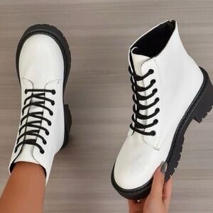 Rocket Dog White Combat Boots with Black Laces